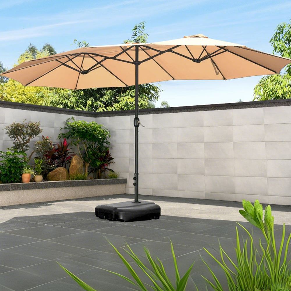SOLARA Outdoor Umbrella - Large 12m² Shade, Wind-Resistant Carbon Steel Frame, Waterproof Fabric, Heavy-Duty Water-Filled Base - Khaki