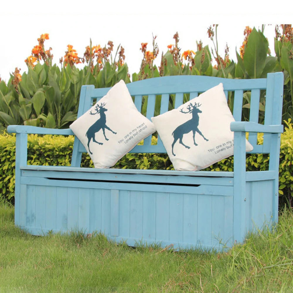 SOLARA Outdoor Storage Bench with Backrest - Durable All-Wood Frame, Waterproof Weather-Resistant Finish, Multi-Functional Seat & Storage Design - Blue