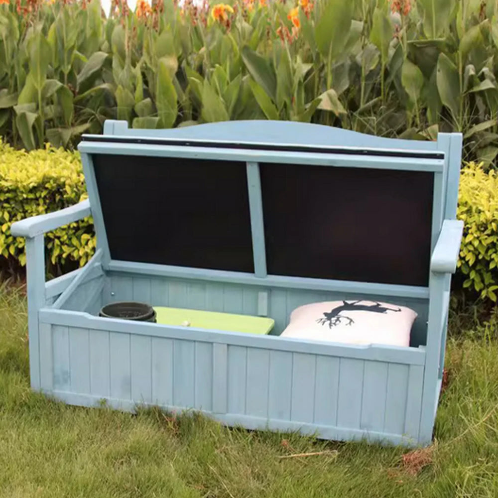 SOLARA Outdoor Storage Bench with Backrest - Durable All-Wood Frame, Waterproof Weather-Resistant Finish, Multi-Functional Seat & Storage Design - Blue