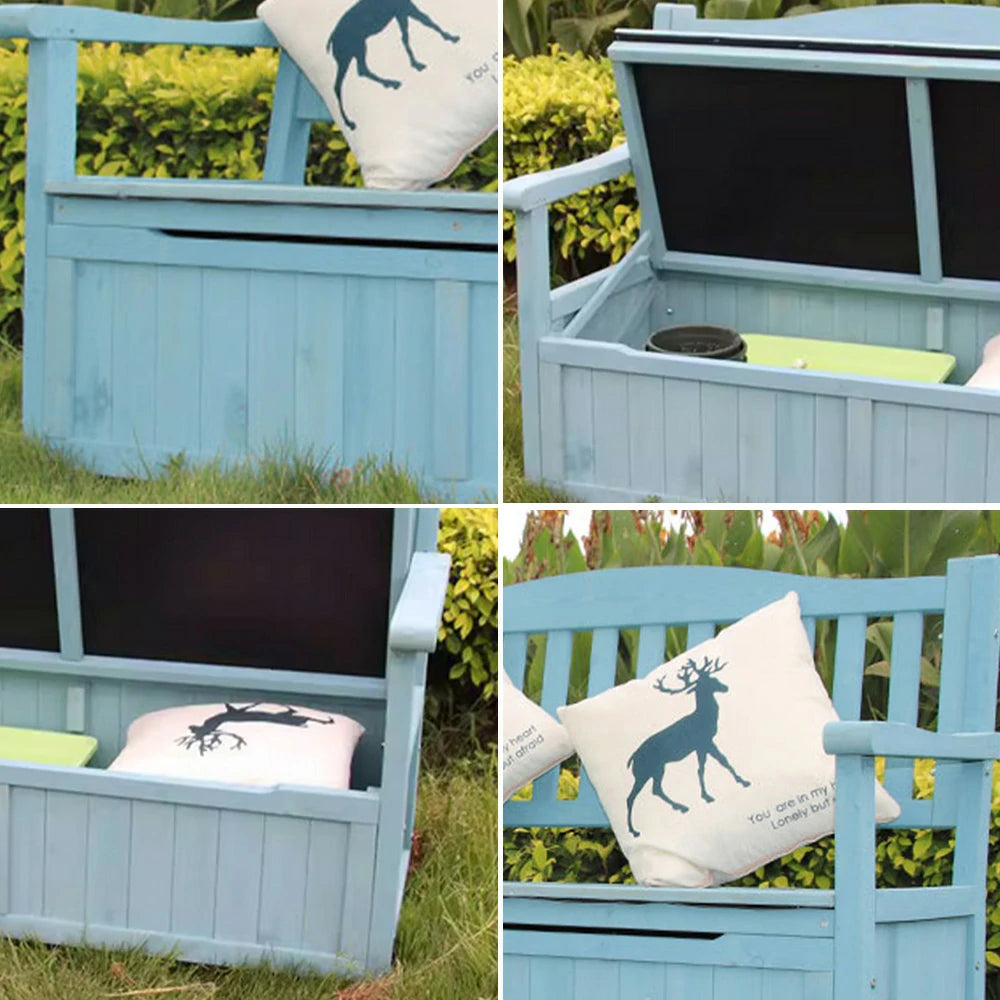 SOLARA Outdoor Storage Bench with Backrest - Durable All-Wood Frame, Waterproof Weather-Resistant Finish, Multi-Functional Seat & Storage Design - Blue