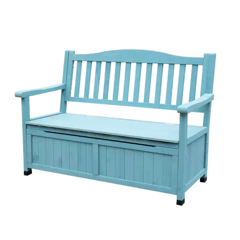 SOLARA Outdoor Storage Bench with Backrest - Durable All-Wood Frame, Waterproof Weather-Resistant Finish, Multi-Functional Seat & Storage Design - Blue