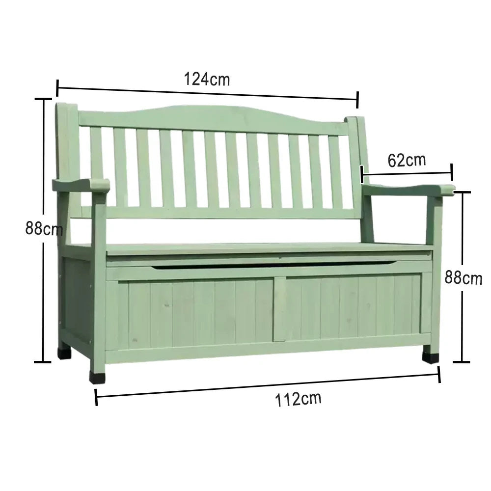 SOLARA Outdoor Storage Bench with Backrest - Durable All-Wood Frame, Waterproof Weather-Resistant Finish, Multi-Functional Seat & Storage Design - Green