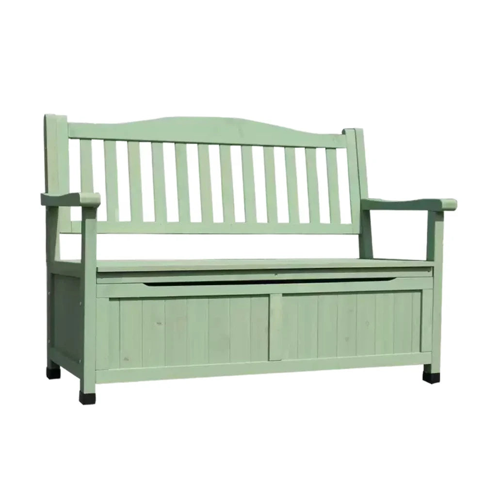 SOLARA Outdoor Storage Bench with Backrest - Durable All-Wood Frame, Waterproof Weather-Resistant Finish, Multi-Functional Seat & Storage Design - Green