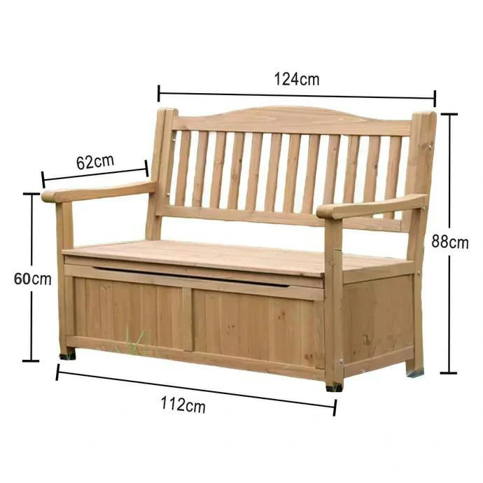 SOLARA Outdoor Storage Bench with Backrest - Durable All-Wood Frame, Waterproof Weather-Resistant Finish, Multi-Functional Seat & Storage Design - Wood