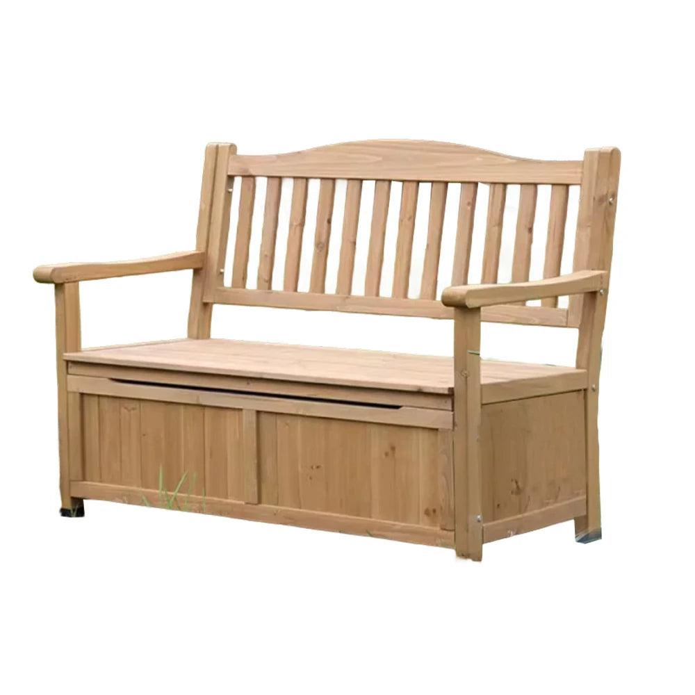 SOLARA Outdoor Storage Bench with Backrest - Durable All-Wood Frame, Waterproof Weather-Resistant Finish, Multi-Functional Seat & Storage Design - Wood