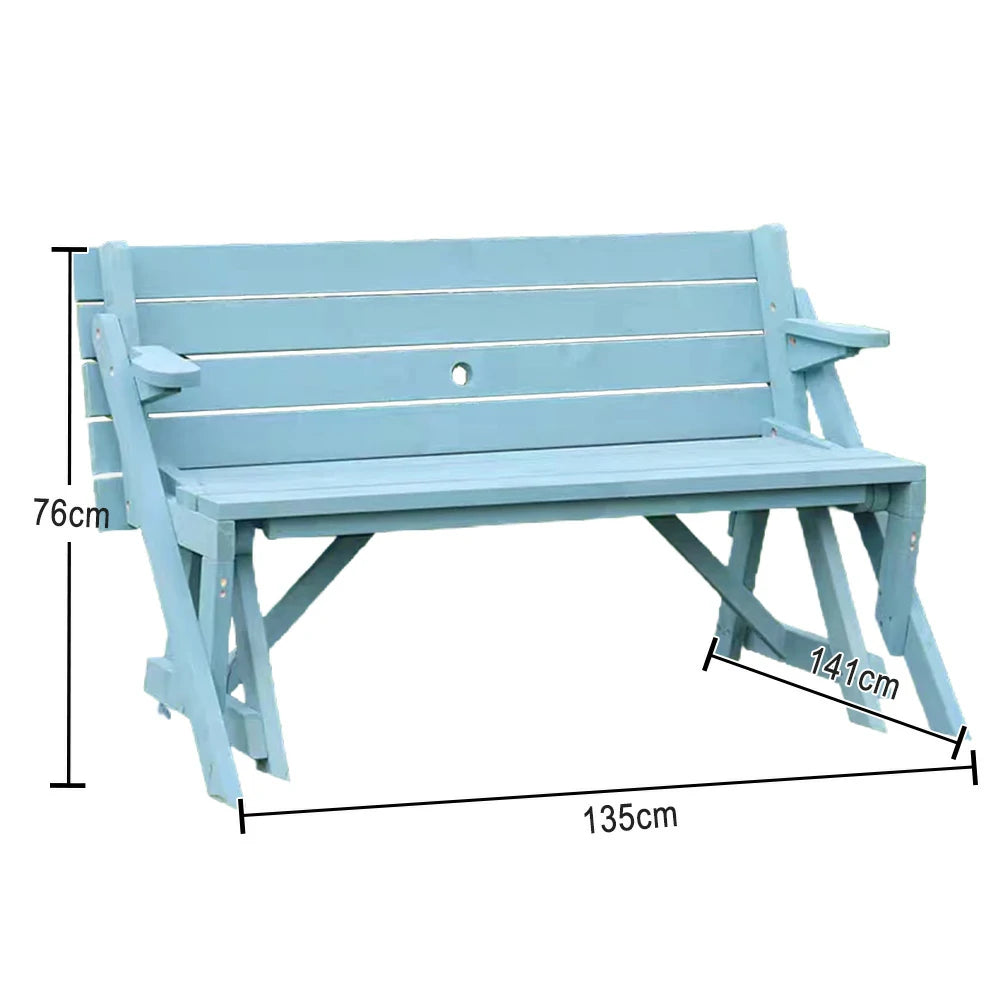 SOLARA Folding Multi-Function Table and Bench - Space-Saving Convertible 2-in-1 Outdoor Dining Set with Durable Wood Frame - Blue