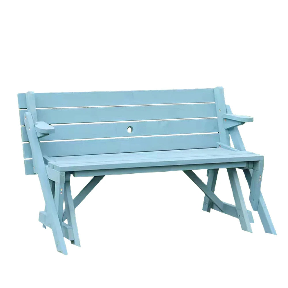 SOLARA Folding Multi-Function Table and Bench - Space-Saving Convertible 2-in-1 Outdoor Dining Set with Durable Wood Frame - Blue