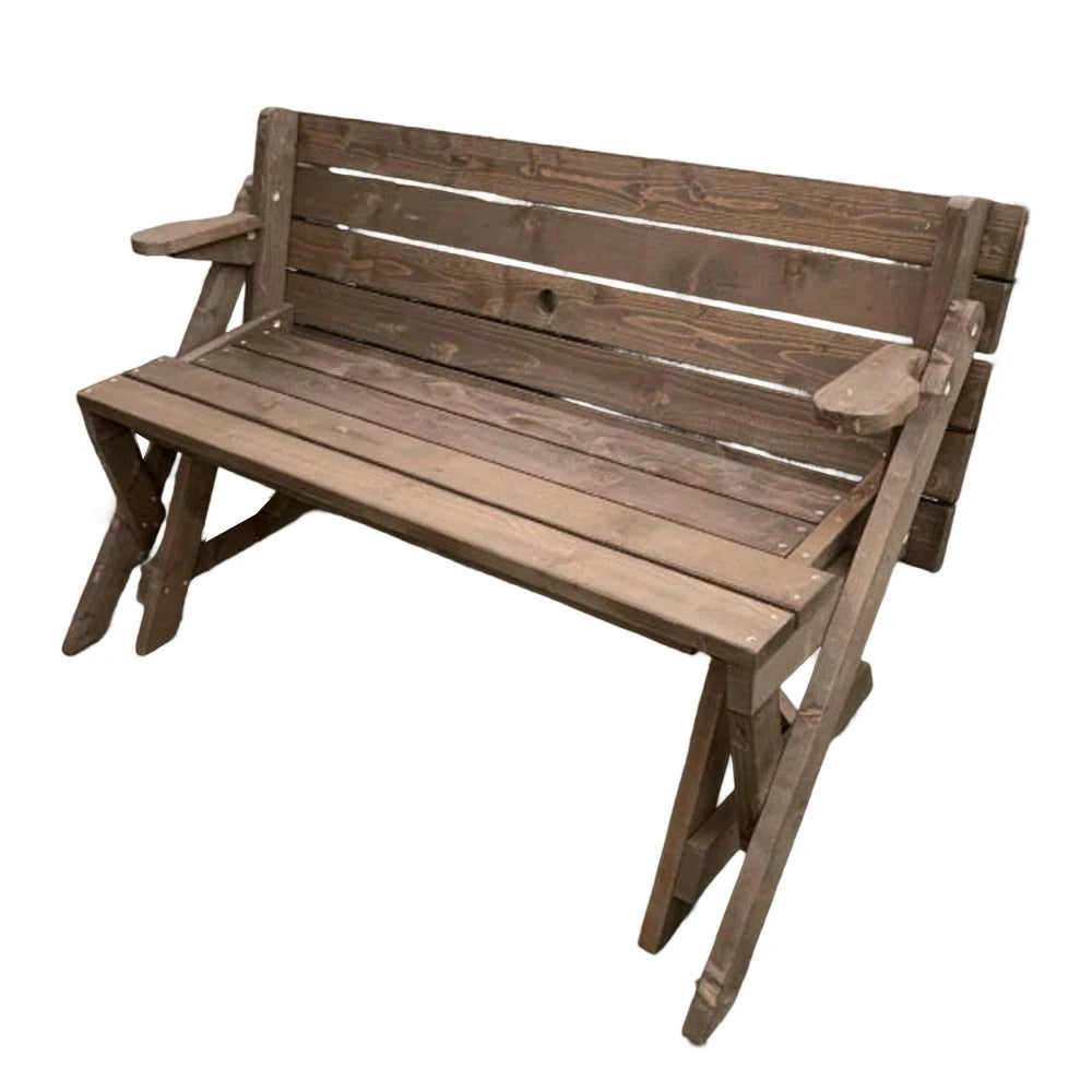 SOLARA Folding Multi-Function Table and Bench - Space-Saving Convertible 2-in-1 Outdoor Dining Set with Durable Wood Frame - Brown