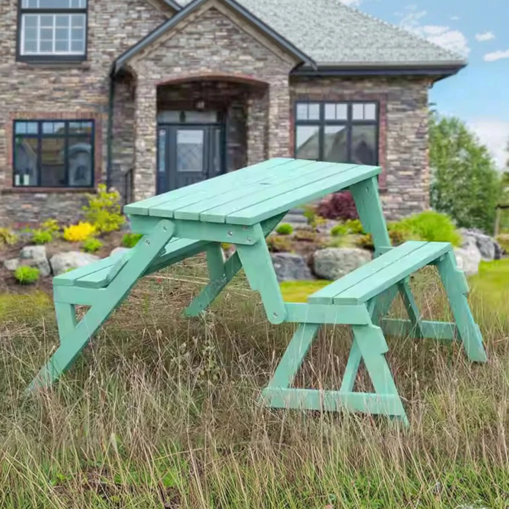 SOLARA Folding Multi-Function Table and Bench - Space-Saving Convertible 2-in-1 Outdoor Dining Set with Durable Wood Frame - Green