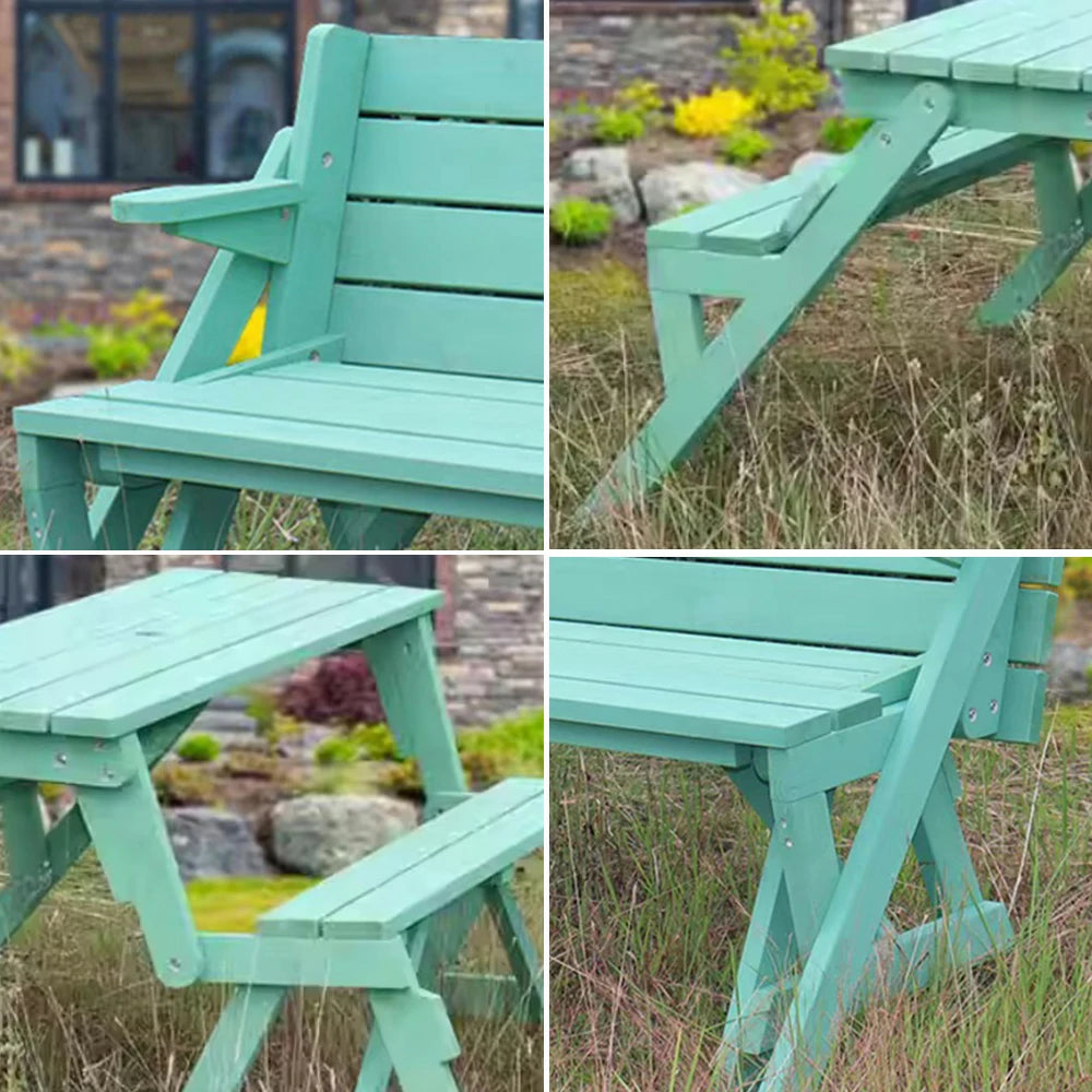 SOLARA Folding Multi-Function Table and Bench - Space-Saving Convertible 2-in-1 Outdoor Dining Set with Durable Wood Frame - Green