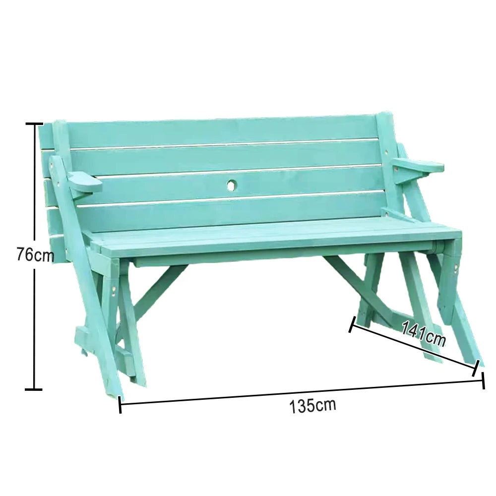 SOLARA Folding Multi-Function Table and Bench - Space-Saving Convertible 2-in-1 Outdoor Dining Set with Durable Wood Frame - Green