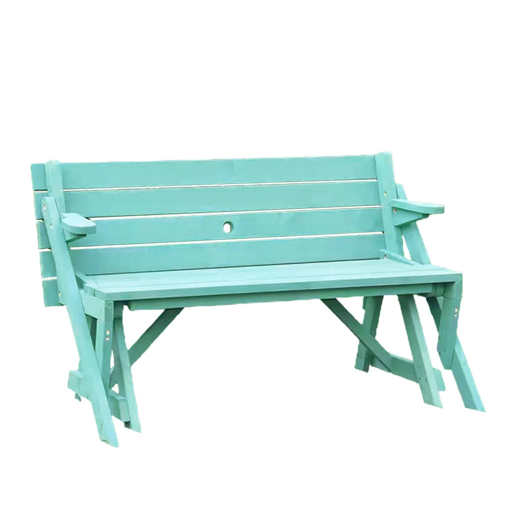 SOLARA Folding Multi-Function Table and Bench - Space-Saving Convertible 2-in-1 Outdoor Dining Set with Durable Wood Frame - Green