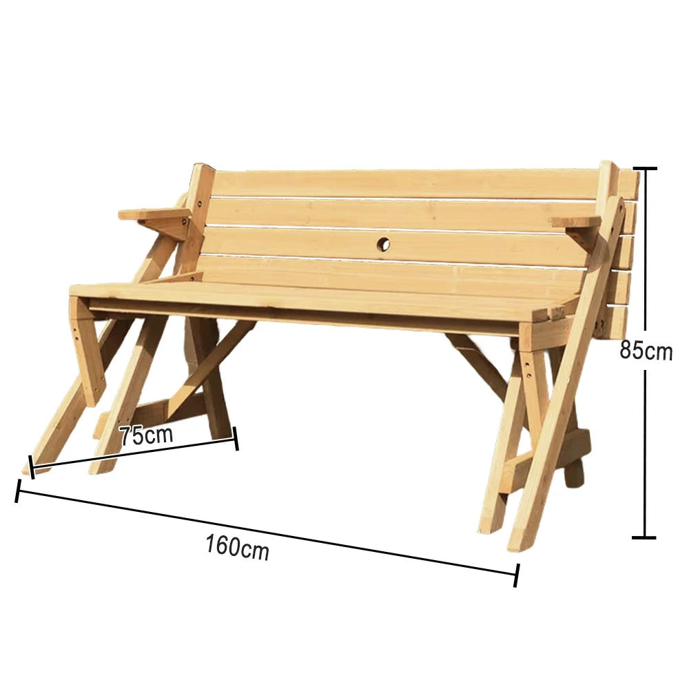 SOLARA Folding Multi-Function Table and Bench - Space-Saving Convertible 2-in-1 Outdoor Dining Set with Durable Wood Frame - Wood