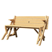 SOLARA Folding Multi-Function Table and Bench - Space-Saving Convertible 2-in-1 Outdoor Dining Set with Durable Wood Frame - Wood