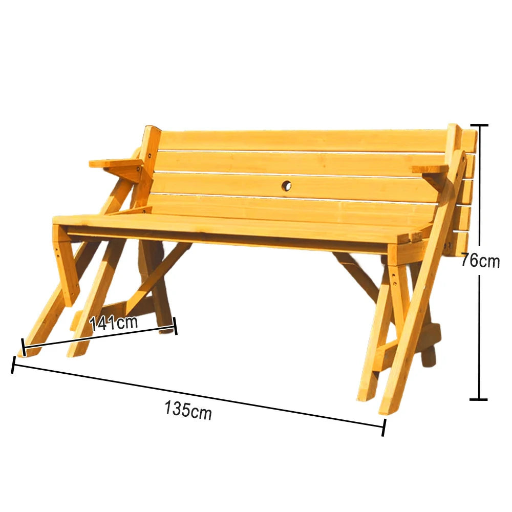 SOLARA Folding Multi-Function Table and Bench - Space-Saving Convertible 2-in-1 Outdoor Dining Set with Durable Wood Frame - Yellow