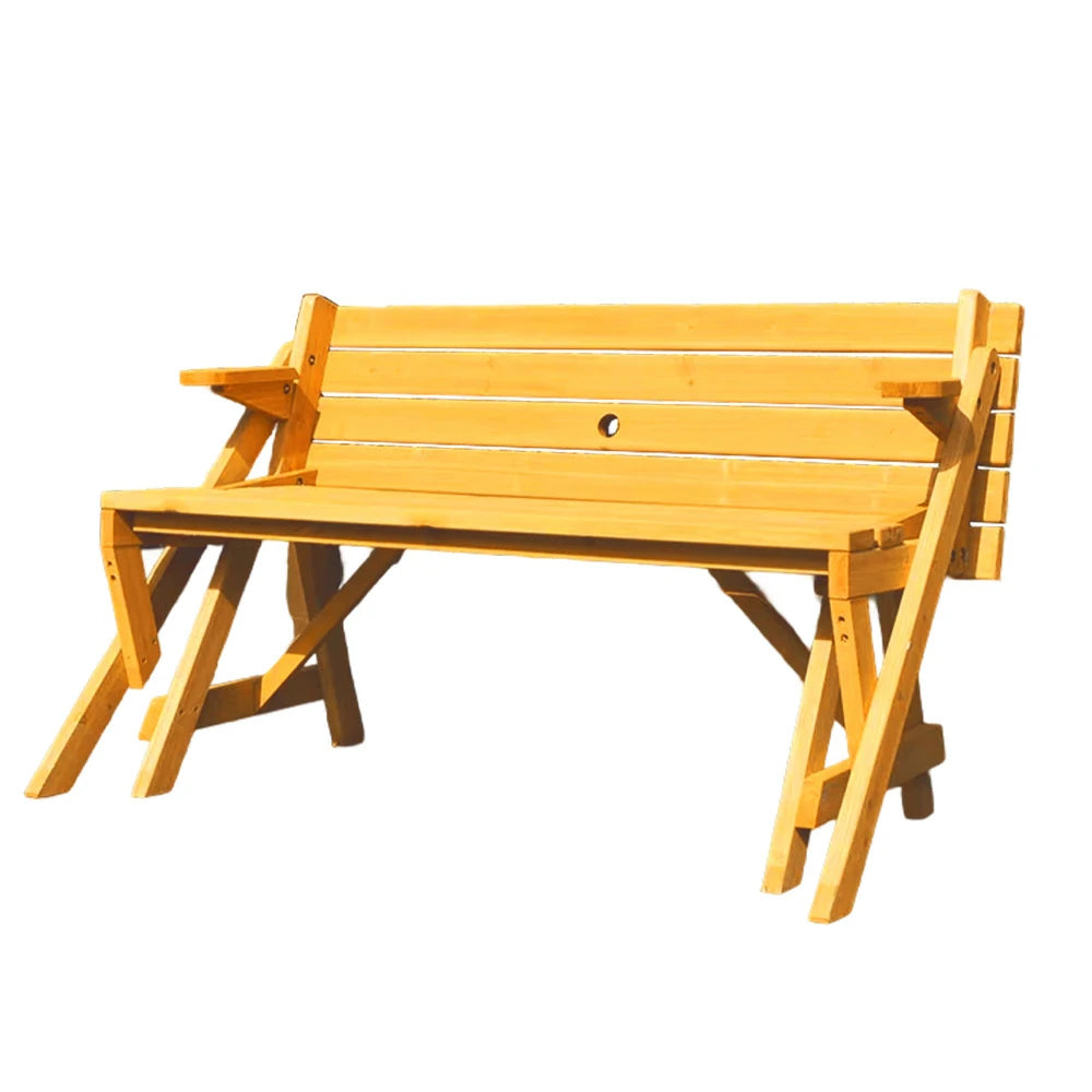 SOLARA Folding Multi-Function Table and Bench - Space-Saving Convertible 2-in-1 Outdoor Dining Set with Durable Wood Frame - Yellow