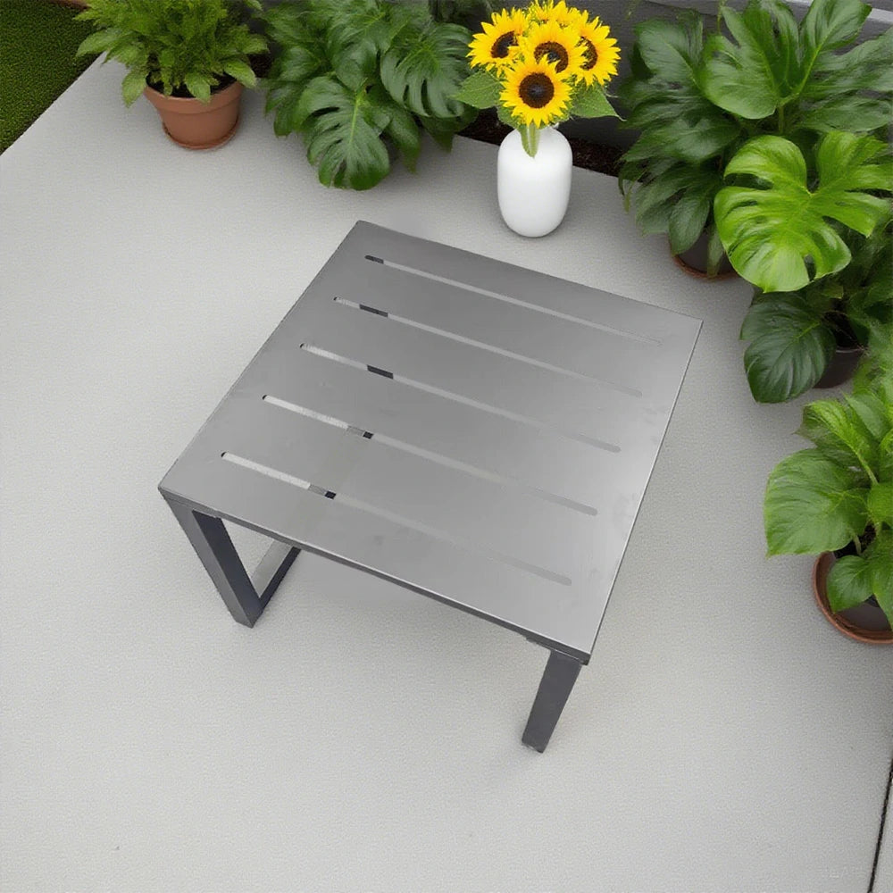 SOLARA Outdoor Side Table 60/120cm Waterproof Rustproof Wood-Plastic and Stainless Steel, Heavy-Duty One-Piece Design - Silver