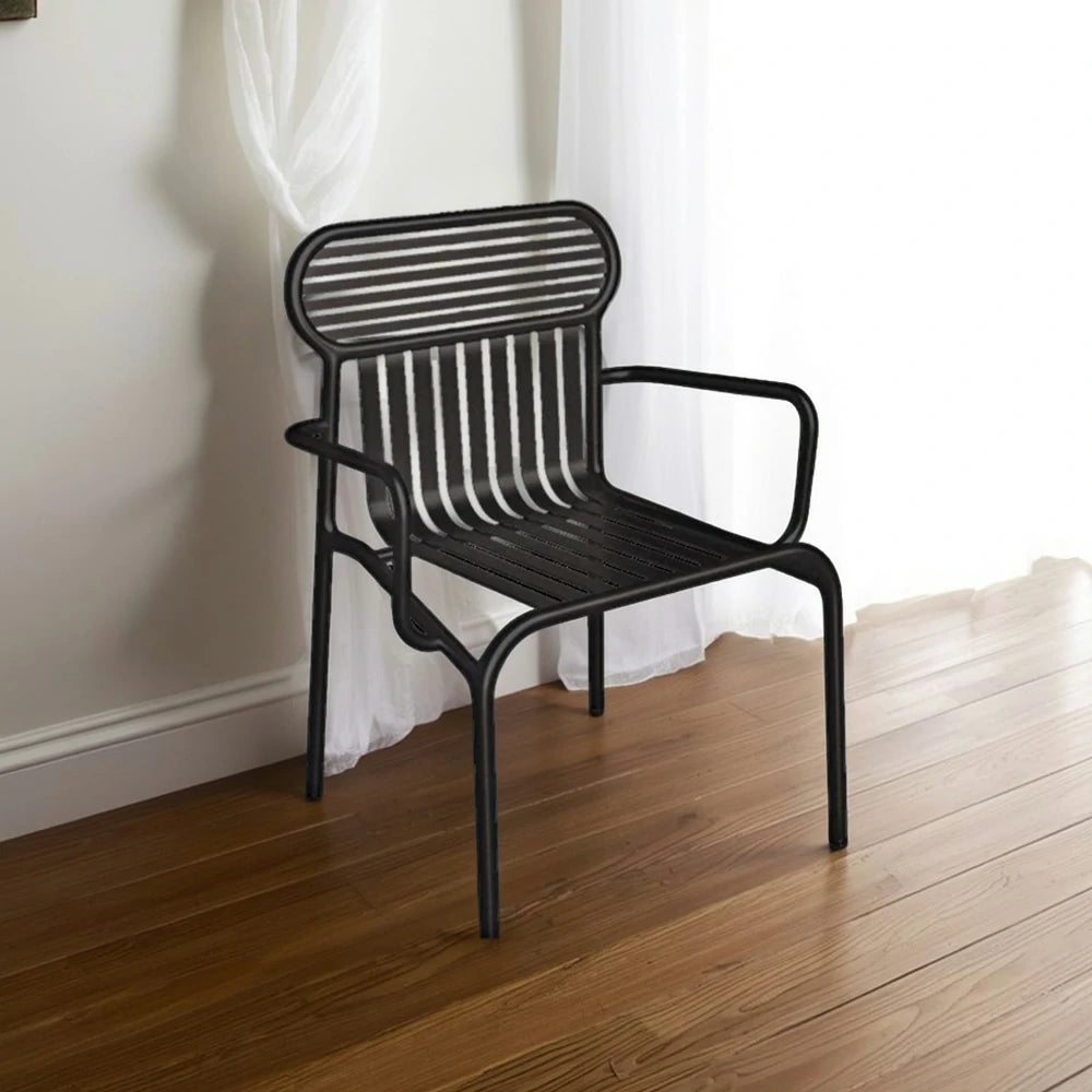 SOLARA Outdoor Chair Rustproof Waterproof High-Temperature Baked Finish, Thickened Iron Steel Frame, 42cm Strong Load-Bearing Durable Design - Black