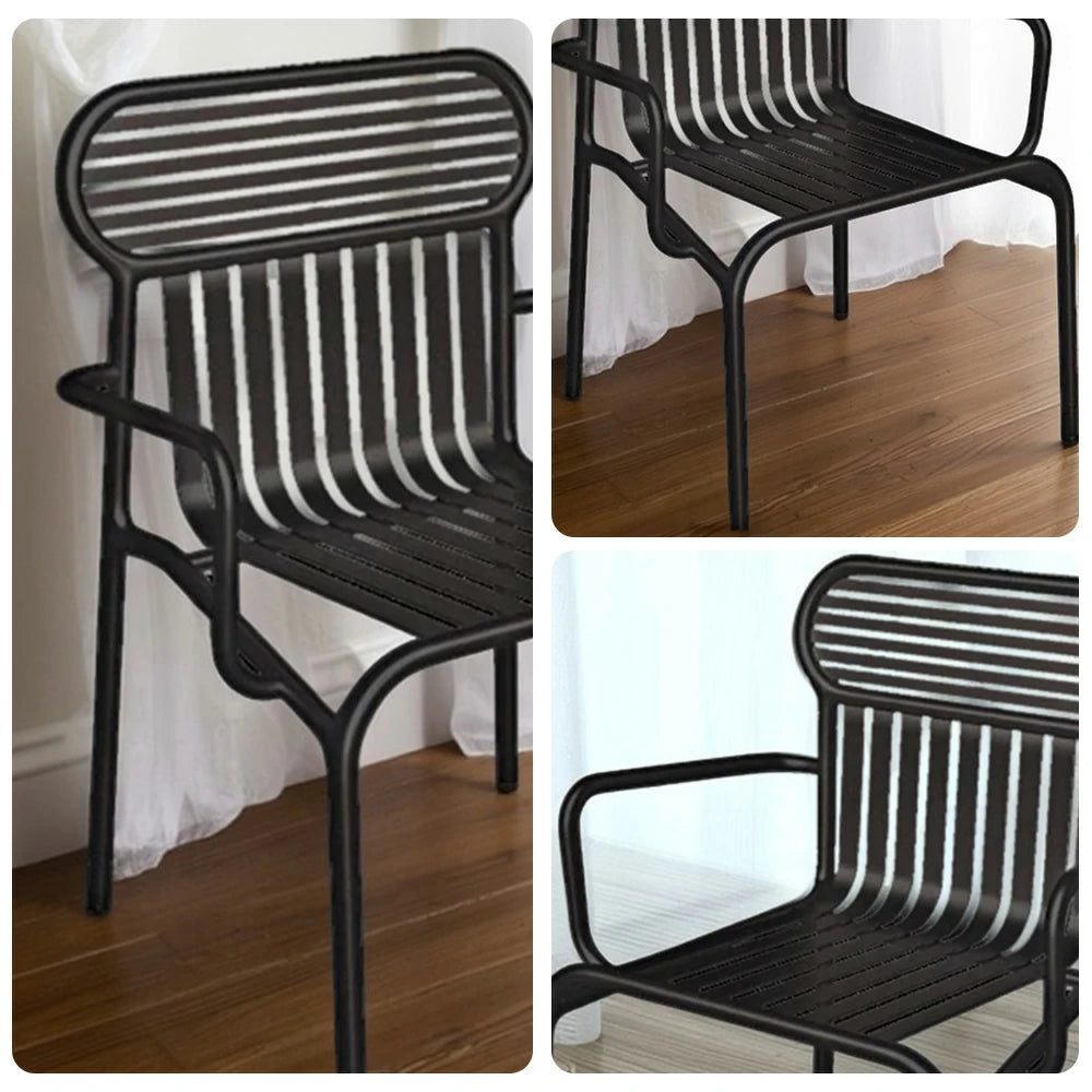 SOLARA Outdoor Chair Rustproof Waterproof High-Temperature Baked Finish, Thickened Iron Steel Frame, 42cm Strong Load-Bearing Durable Design - Black