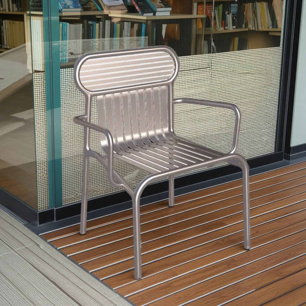 SOLARA Outdoor Chair Rustproof Waterproof High-Temperature Baked Finish, Thickened Iron Steel Frame, 42cm Strong Load-Bearing Durable Design - Silver