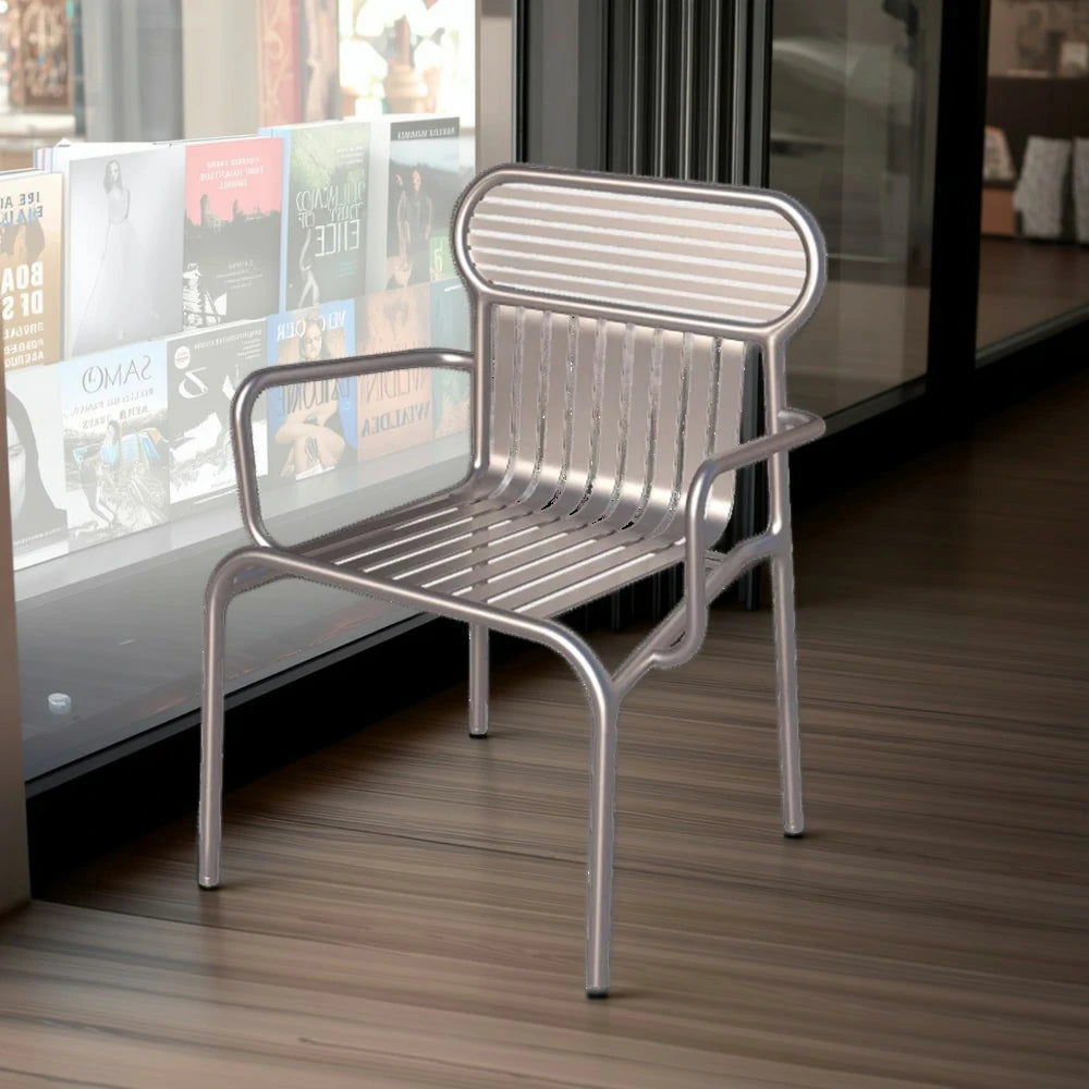 SOLARA Outdoor Chair Rustproof Waterproof High-Temperature Baked Finish, Thickened Iron Steel Frame, 42cm Strong Load-Bearing Durable Design - Silver