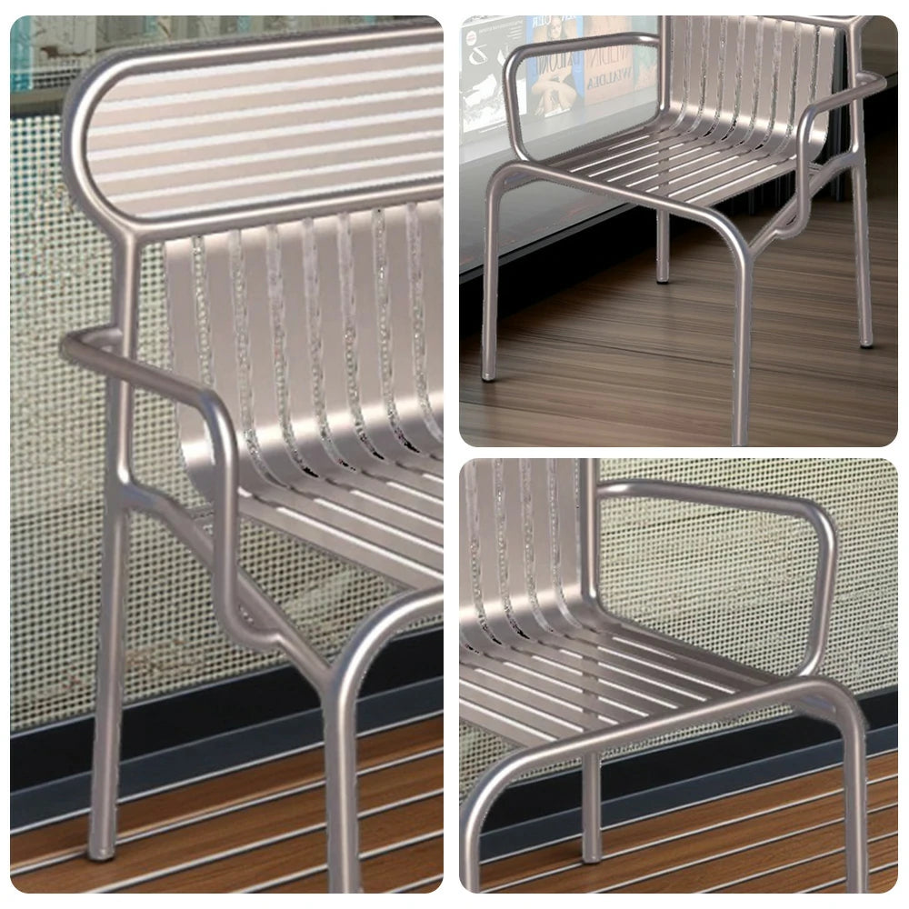 SOLARA Outdoor Chair Rustproof Waterproof High-Temperature Baked Finish, Thickened Iron Steel Frame, 42cm Strong Load-Bearing Durable Design - Silver