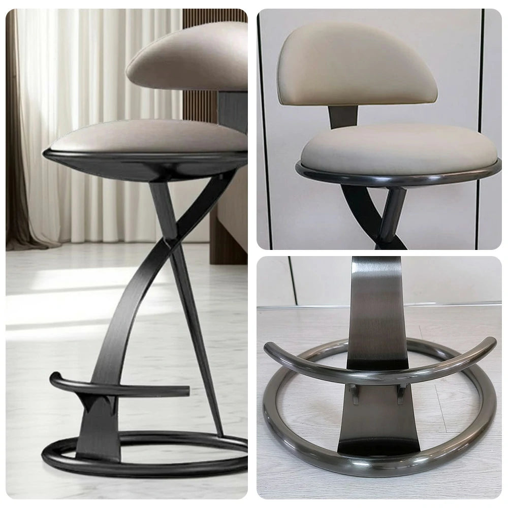 SOLARA Dining Chair Top-Grain Leather Upholstery with High-Resilience Foam, Brushed Black Stainless Steel Frame, Strong Load-Bearing Durable Design - Black