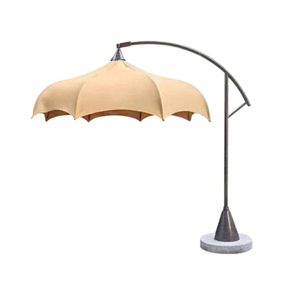 SOLARA Outdoor Cantilever Umbrella - 300cm Round Arc Canopy with French Scalloped Edge, Stainless Steel Frame, Heavy Marble Base, UV Sunshade & Patio Garden Use - Khaki