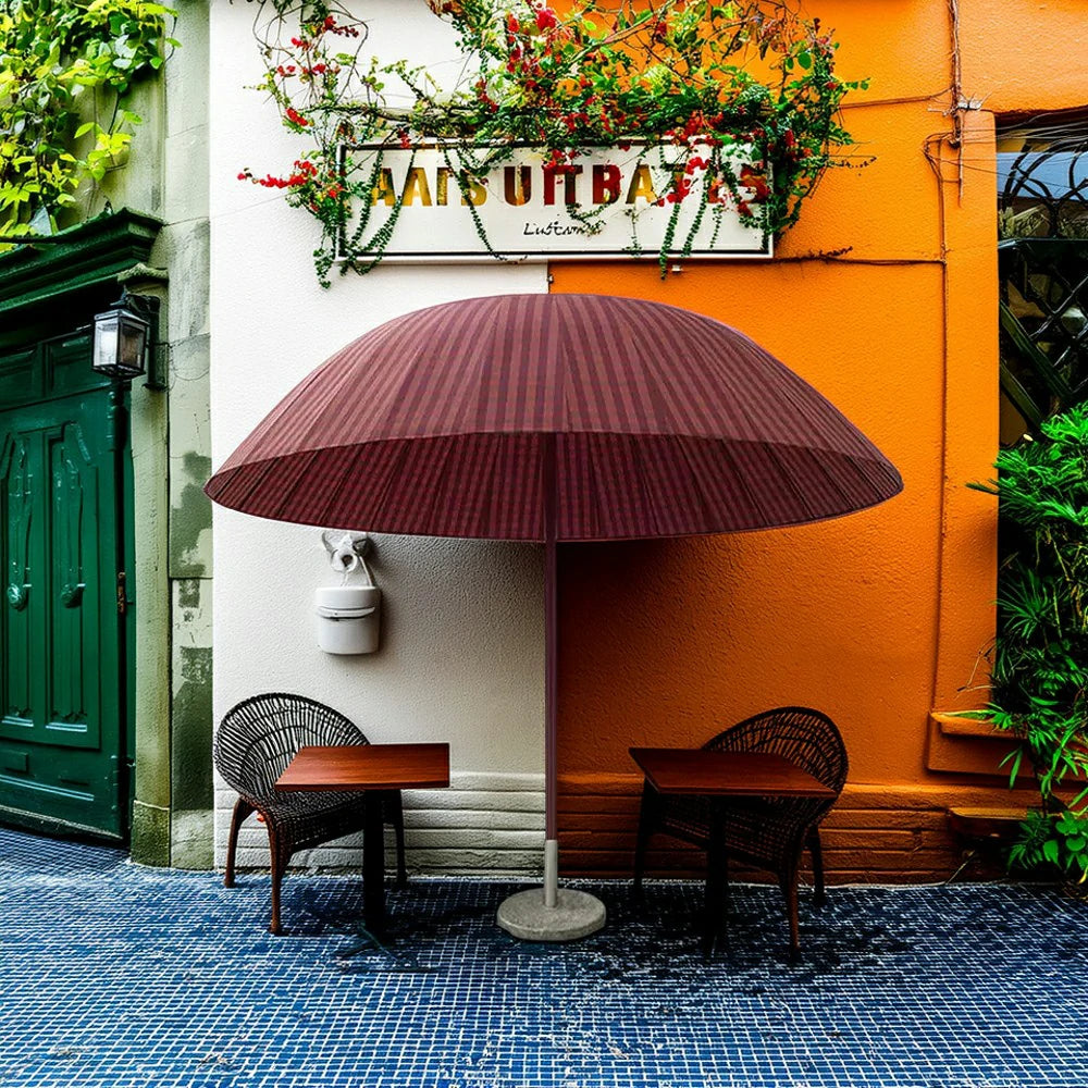 SOLARA Outdoor Central Pole Umbrella - 2.5m Round Canopy with Fade-Resistant Fabric, Strong Wind Stability, Sunshade & Rain Protection, 40kg Marble Base Included - Red