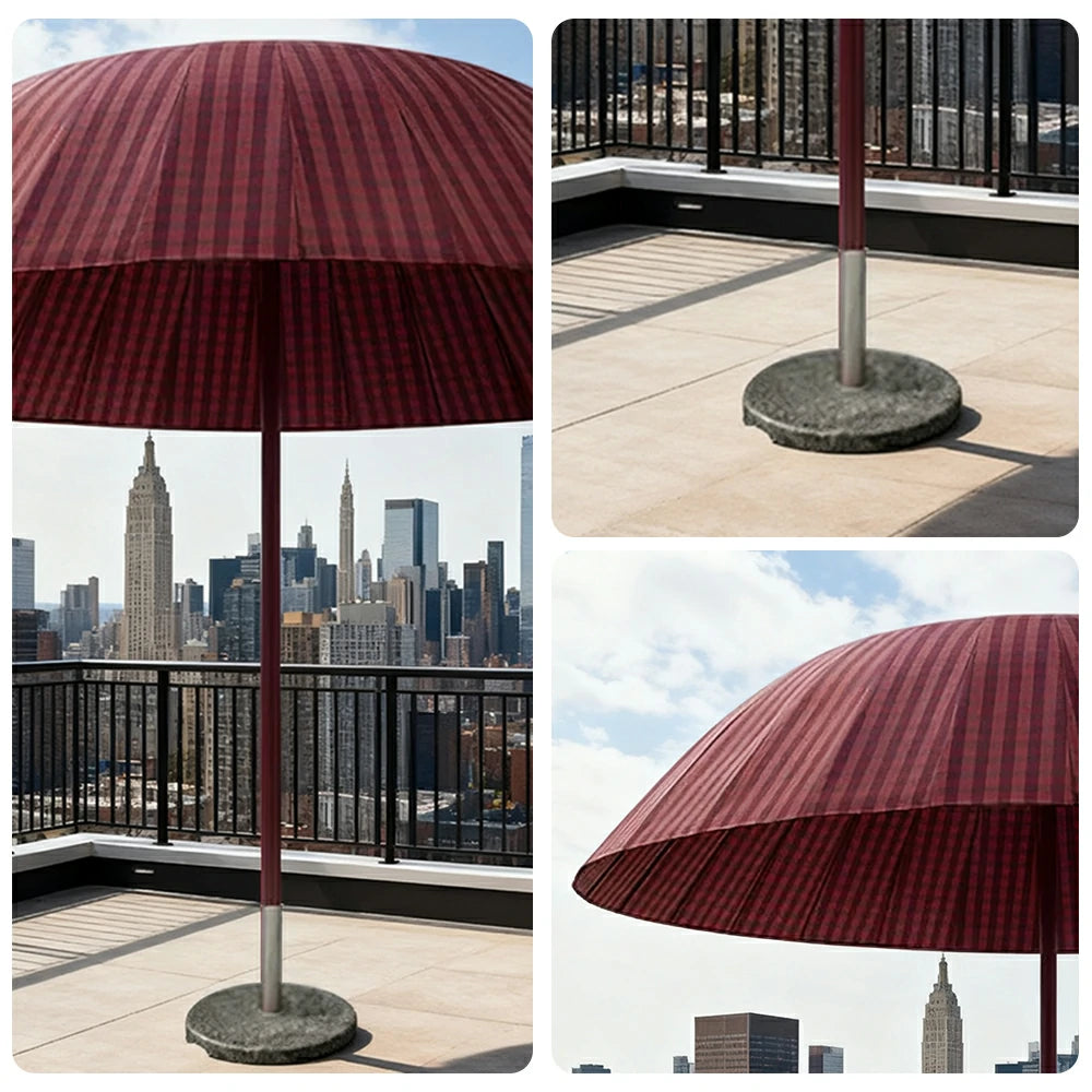 SOLARA Outdoor Central Pole Umbrella - 2.5m Round Canopy with Fade-Resistant Fabric, Strong Wind Stability, Sunshade & Rain Protection, 40kg Marble Base Included - Red