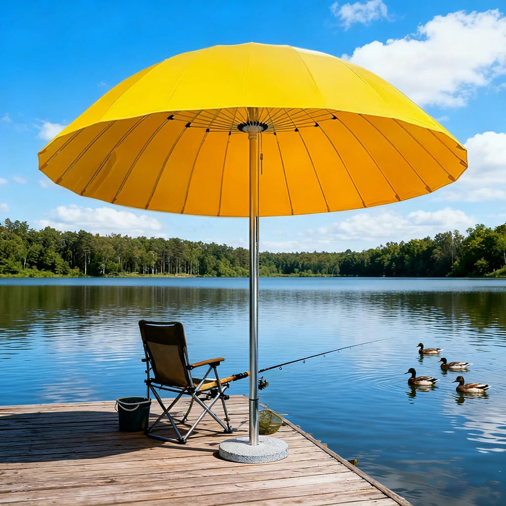 SOLARA Outdoor Central Pole Umbrella - 2.5m Round Canopy with Fade-Resistant Fabric, Strong Wind Stability, Sunshade & Rain Protection, 40kg Marble Base Included - Yellow