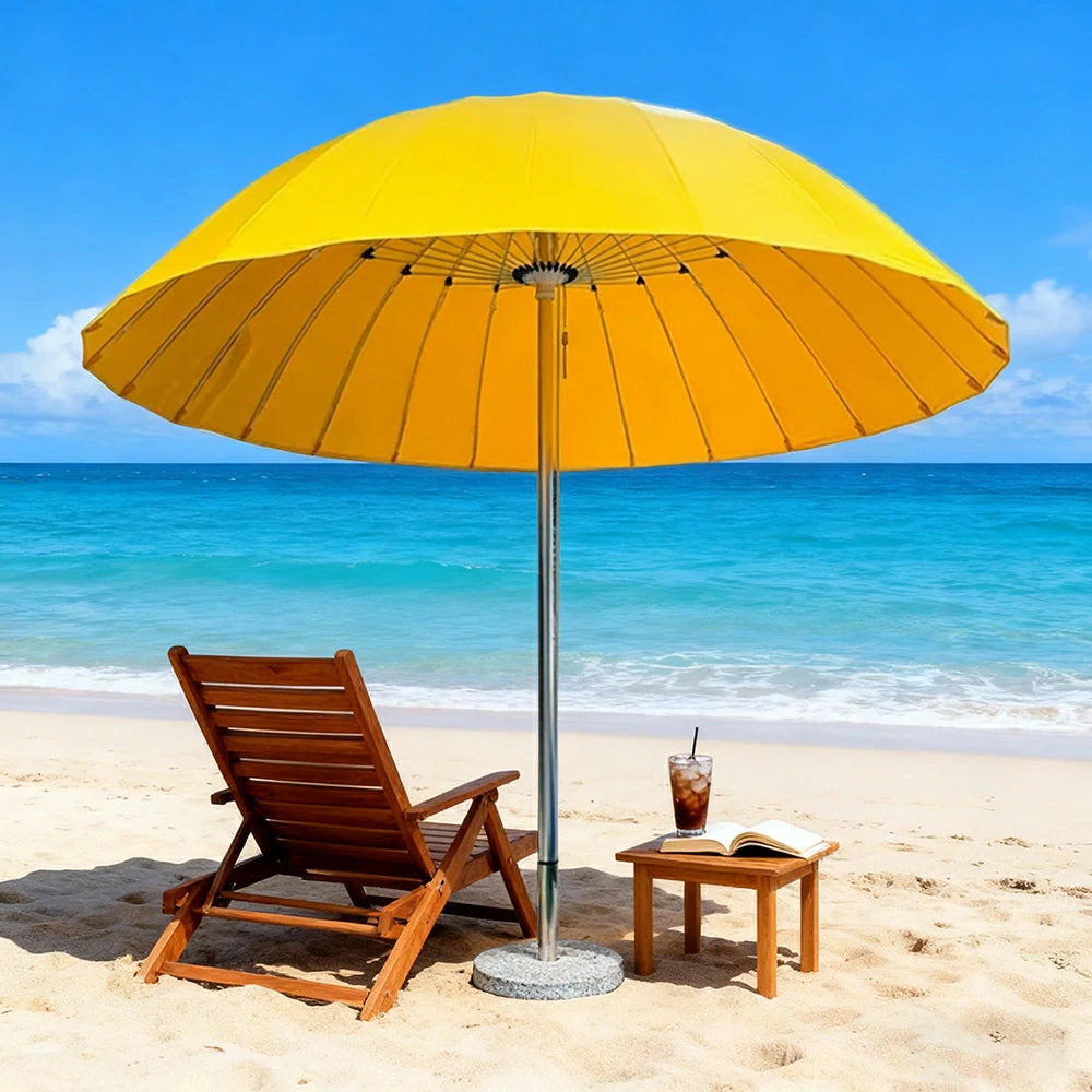 SOLARA Outdoor Central Pole Umbrella - 2.5m Round Canopy with Fade-Resistant Fabric, Strong Wind Stability, Sunshade & Rain Protection, 40kg Marble Base Included - Yellow