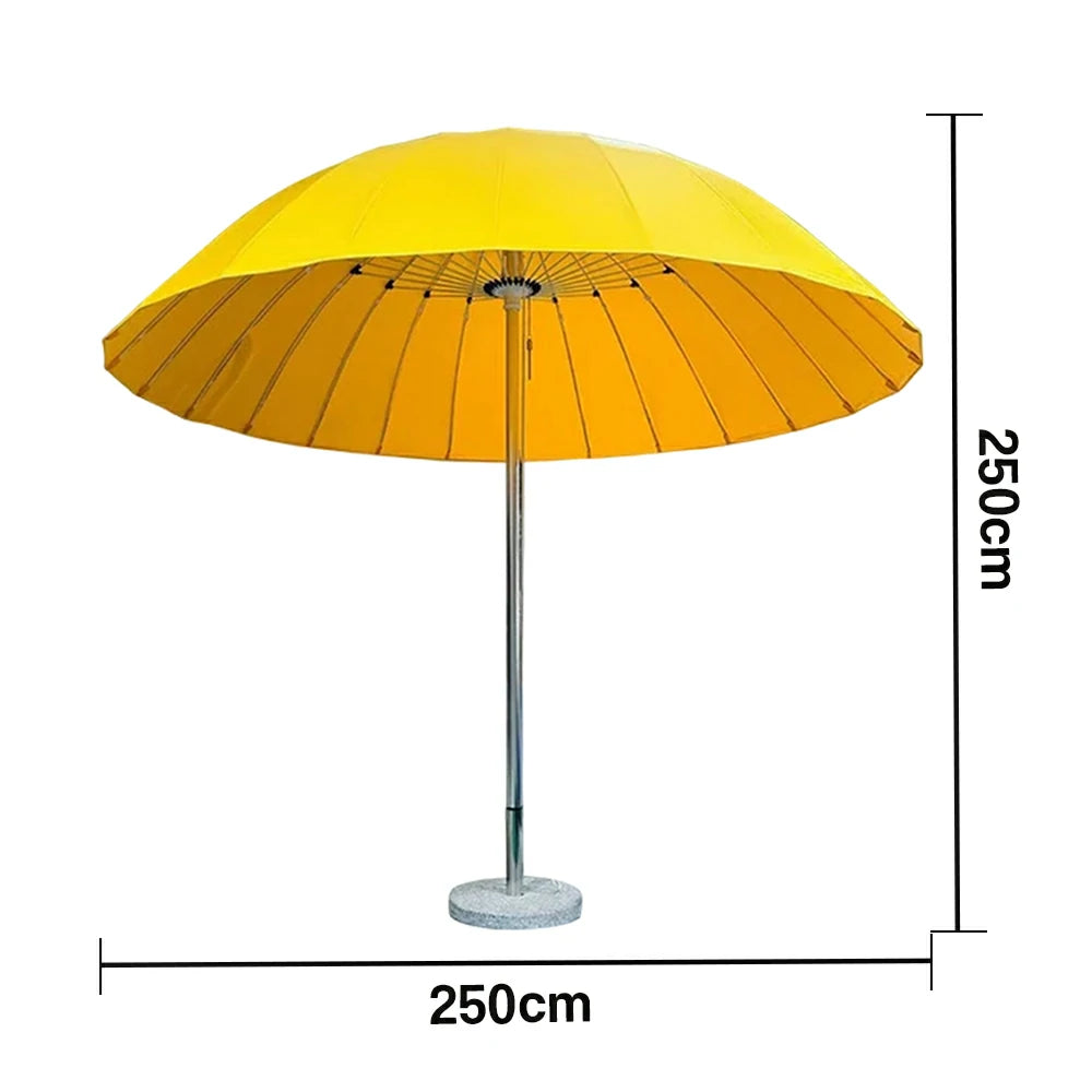 SOLARA Outdoor Central Pole Umbrella - 2.5m Round Canopy with Fade-Resistant Fabric, Strong Wind Stability, Sunshade & Rain Protection, 40kg Marble Base Included - Yellow