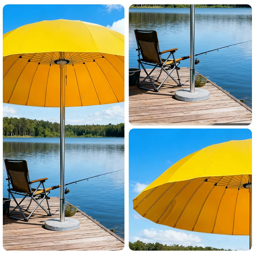 SOLARA Outdoor Central Pole Umbrella - 2.5m Round Canopy with Fade-Resistant Fabric, Strong Wind Stability, Sunshade & Rain Protection, 40kg Marble Base Included - Yellow