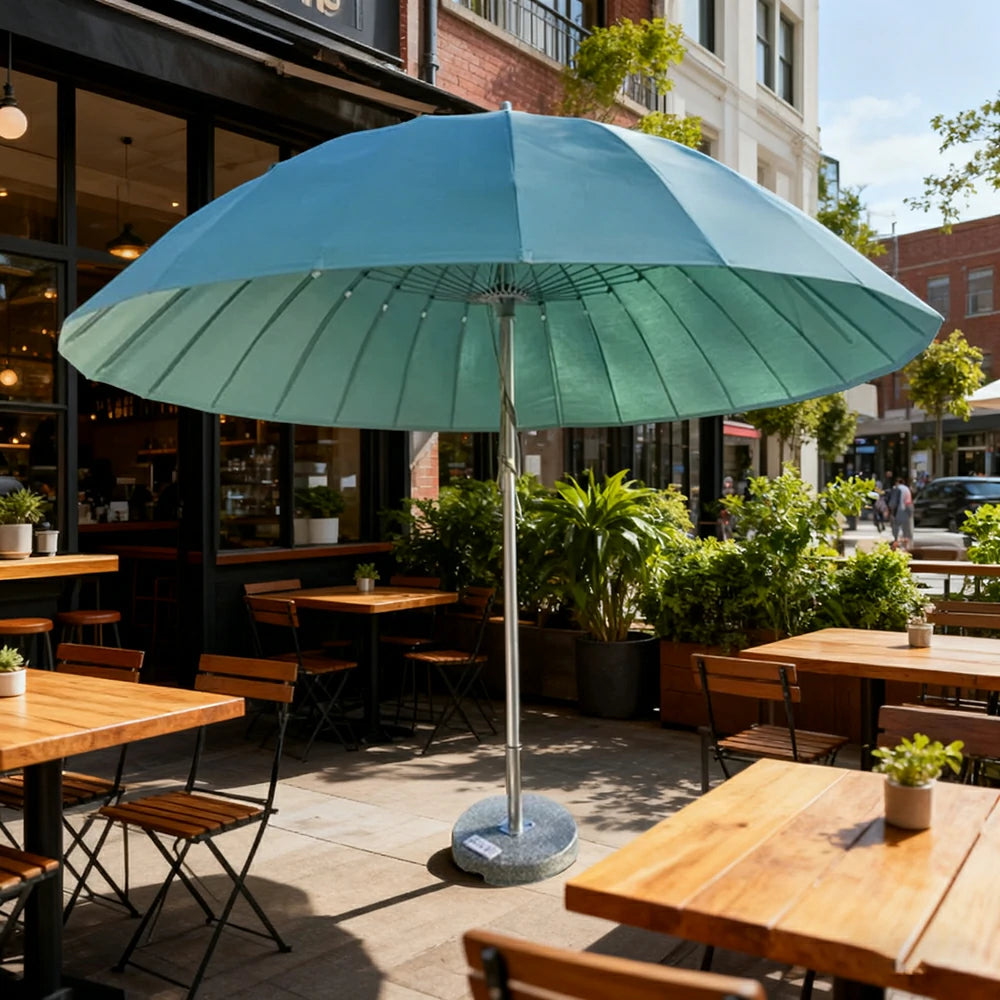 SOLARA Outdoor Central Pole Umbrella - 2.5m Round Canopy with Fade-Resistant Fabric, Strong Wind Stability, Sunshade & Rain Protection, 40kg Marble Base Included - Blue