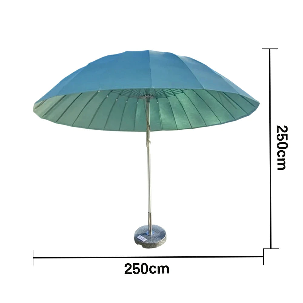 SOLARA Outdoor Central Pole Umbrella - 2.5m Round Canopy with Fade-Resistant Fabric, Strong Wind Stability, Sunshade & Rain Protection, 40kg Marble Base Included - Blue