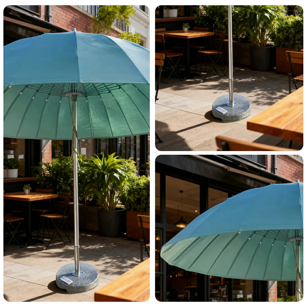 SOLARA Outdoor Central Pole Umbrella - 2.5m Round Canopy with Fade-Resistant Fabric, Strong Wind Stability, Sunshade & Rain Protection, 40kg Marble Base Included - Blue