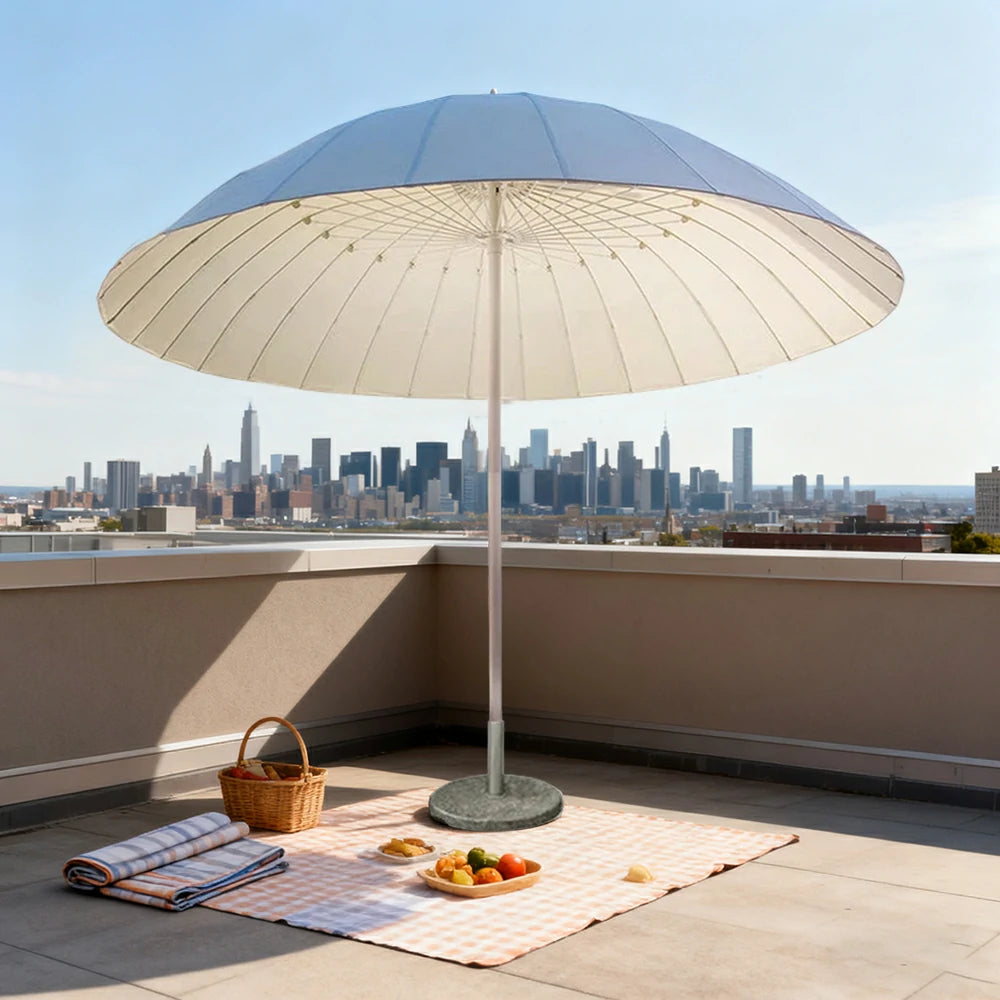 SOLARA Outdoor Central Pole Umbrella - 2.5m Round Canopy with Fade-Resistant Fabric, Strong Wind Stability, Sunshade & Rain Protection, 40kg Marble Base Included - White