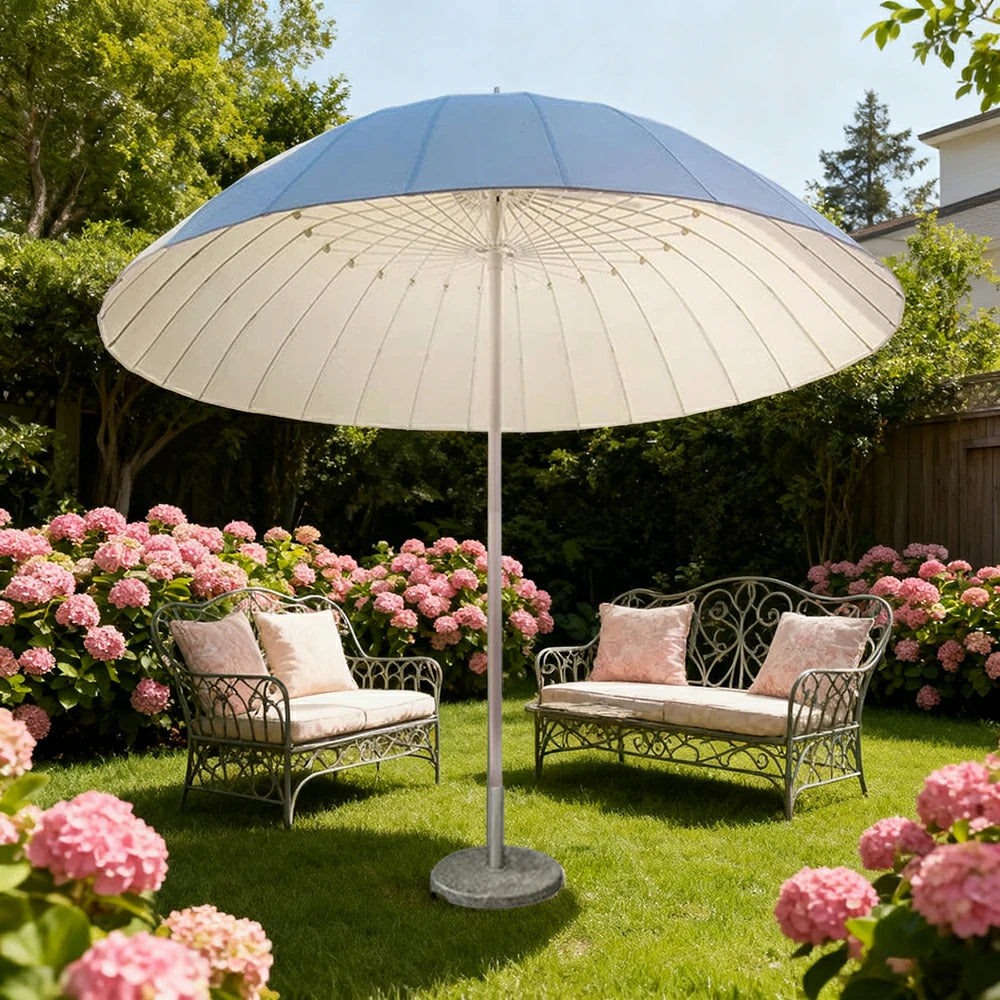 SOLARA Outdoor Central Pole Umbrella - 2.5m Round Canopy with Fade-Resistant Fabric, Strong Wind Stability, Sunshade & Rain Protection, 40kg Marble Base Included - White