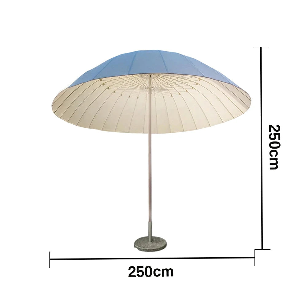 SOLARA Outdoor Central Pole Umbrella - 2.5m Round Canopy with Fade-Resistant Fabric, Strong Wind Stability, Sunshade & Rain Protection, 40kg Marble Base Included - White