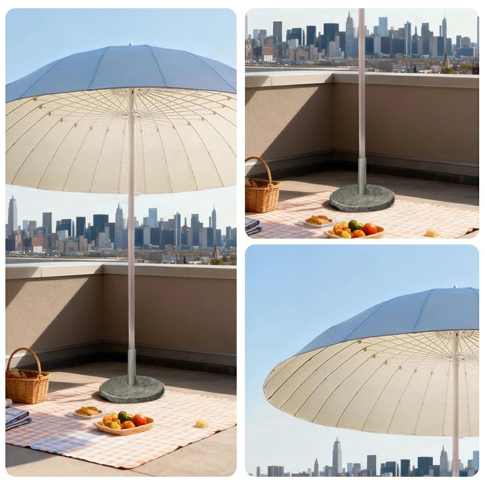 SOLARA Outdoor Central Pole Umbrella - 2.5m Round Canopy with Fade-Resistant Fabric, Strong Wind Stability, Sunshade & Rain Protection, 40kg Marble Base Included - White