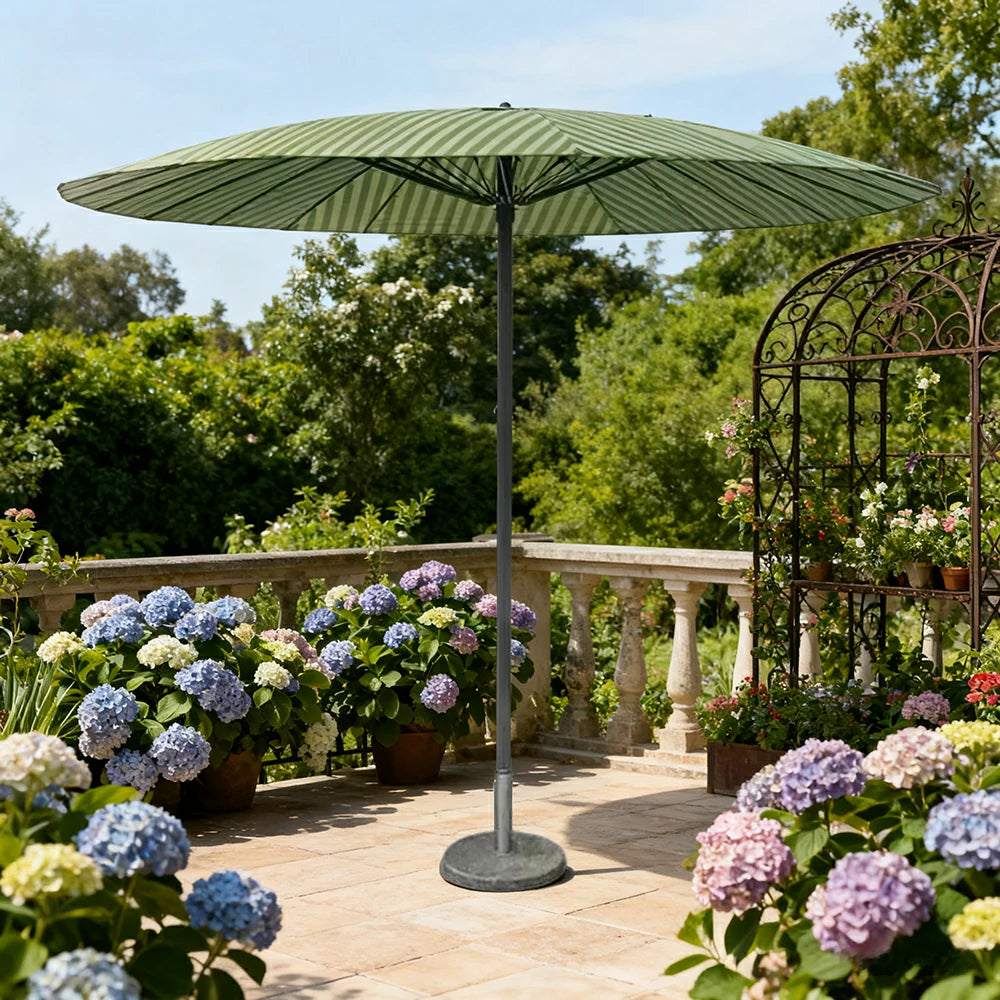 SOLARA Outdoor Central Pole Umbrella - 3m Round Canopy with Fade-Resistant Fabric, Stable Wind Support, Sunshade & Rain Protection, Marble Base Included - Green