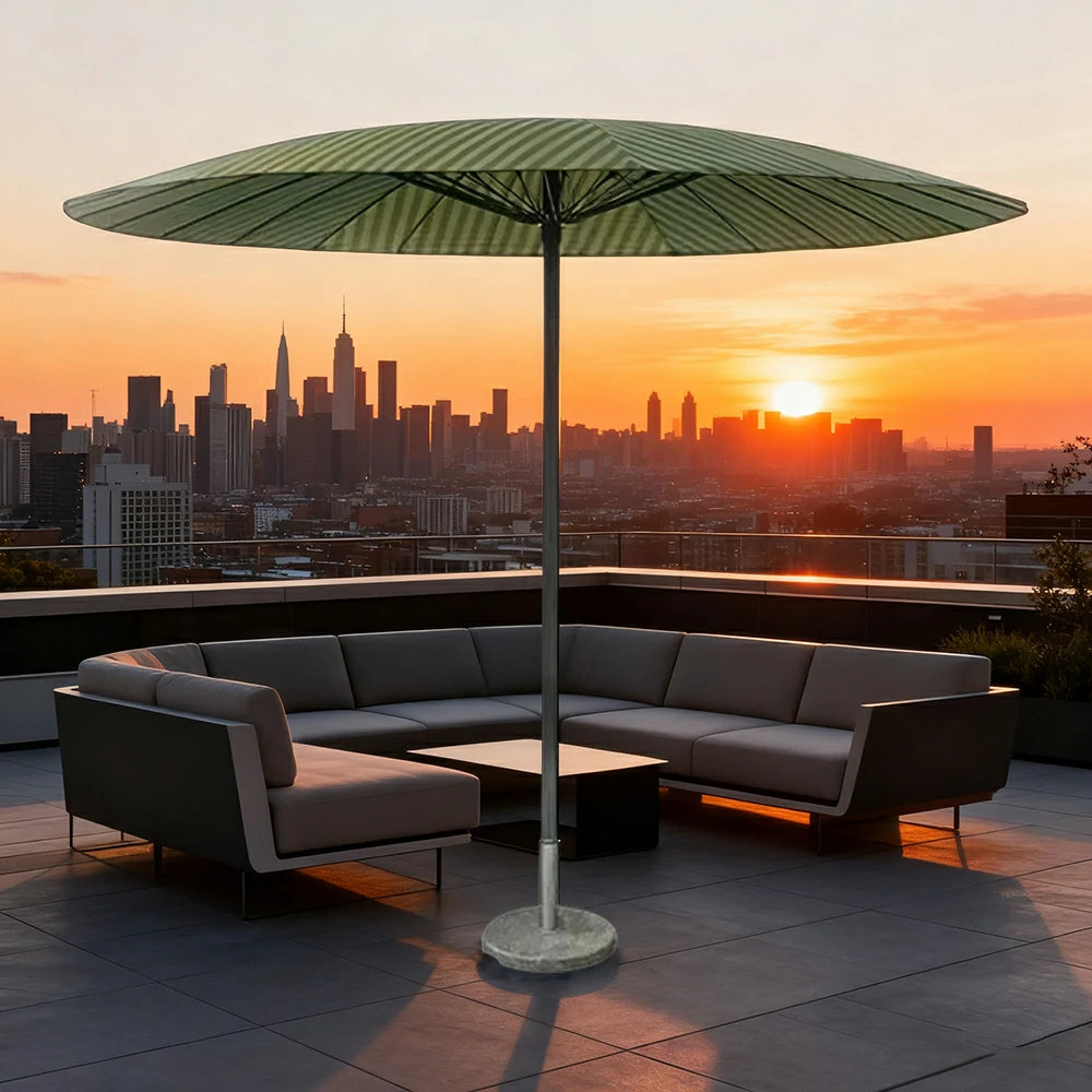 SOLARA Outdoor Central Pole Umbrella - 3m Round Canopy with Fade-Resistant Fabric, Stable Wind Support, Sunshade & Rain Protection, Marble Base Included - Green