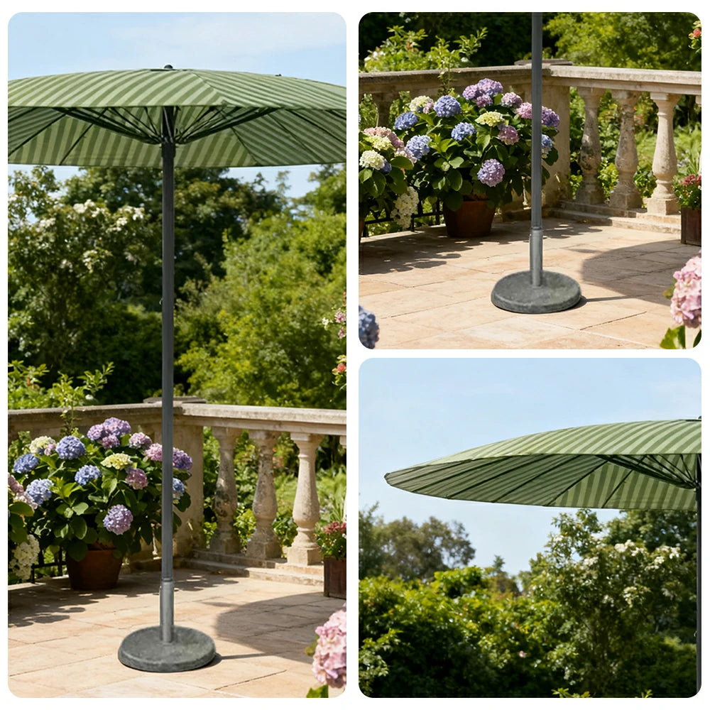 SOLARA Outdoor Central Pole Umbrella - 3m Round Canopy with Fade-Resistant Fabric, Stable Wind Support, Sunshade & Rain Protection, Marble Base Included - Green