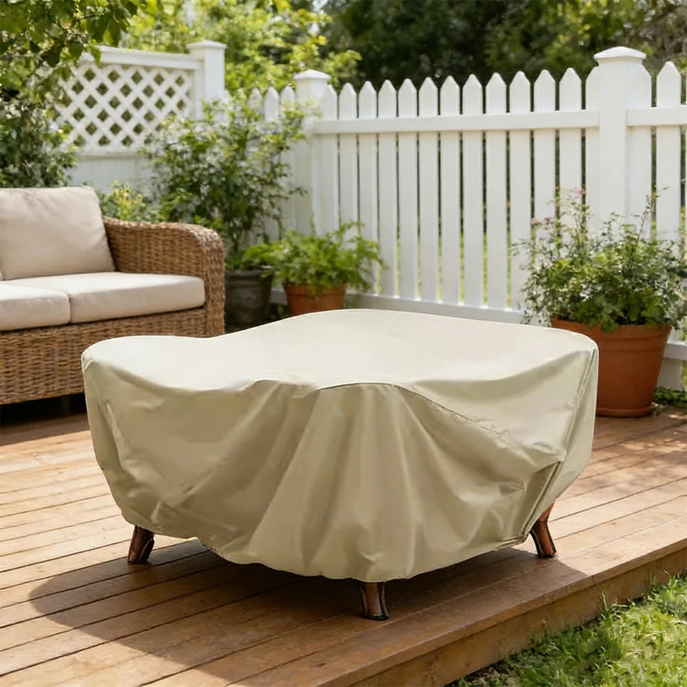 SOLARA Outdoor Table & Chair Rain Cover - 120/160/200cm Waterproof Oxford Fabric with Protective Rubber Backing, All-Weather Outdoor Protection - Beige
