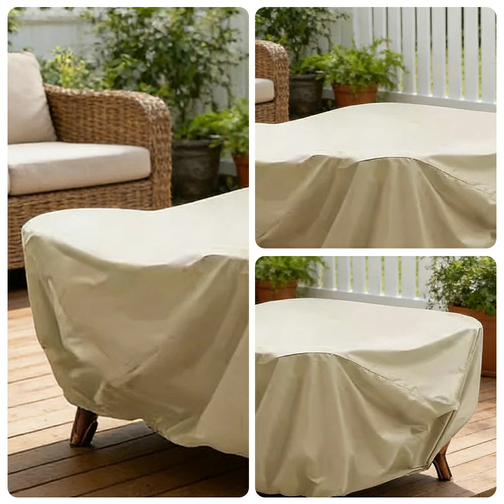 SOLARA Outdoor Table & Chair Rain Cover - 120/160/200cm Waterproof Oxford Fabric with Protective Rubber Backing, All-Weather Outdoor Protection - Beige