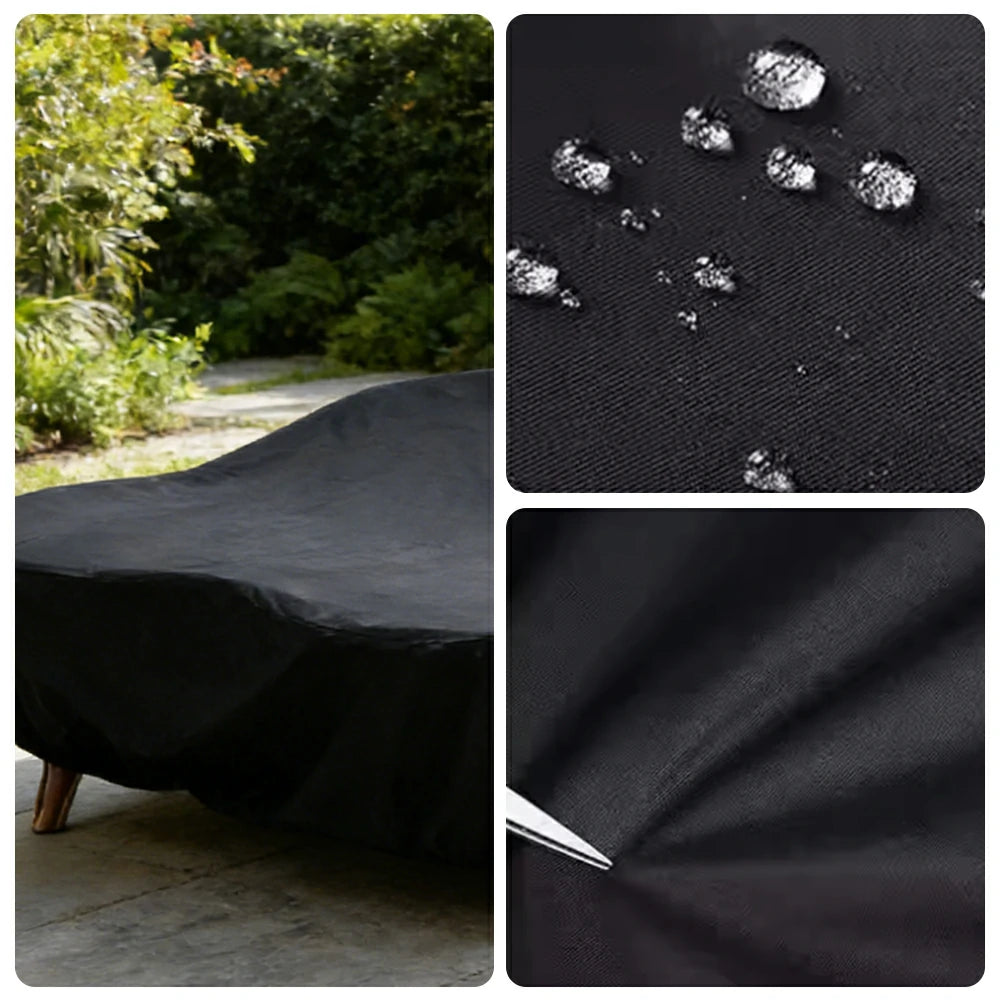 SOLARA Outdoor Table & Chair Rain Cover - 120/160/200cm Waterproof Oxford Fabric with Protective Rubber Backing, All-Weather Outdoor Protection - Black