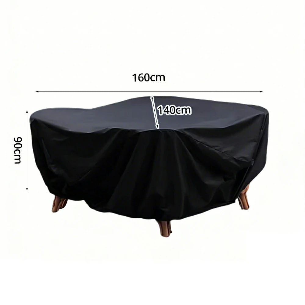 SOLARA Outdoor Table & Chair Rain Cover - 120/160/200cm Waterproof Oxford Fabric with Protective Rubber Backing, All-Weather Outdoor Protection - Black