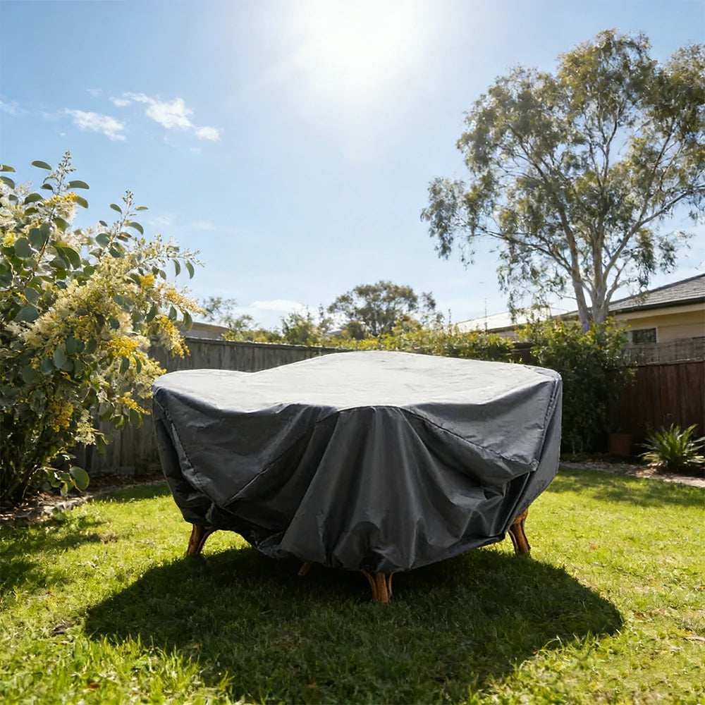 SOLARA Outdoor Table & Chair Rain Cover - 120/160/200cm Waterproof Oxford Fabric with Protective Rubber Backing, All-Weather Outdoor Protection - Grey