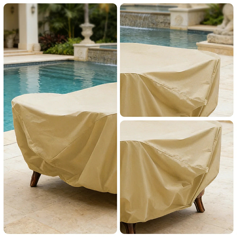 SOLARA Outdoor Table & Chair Rain Cover - 120/160/200cm Waterproof Oxford Fabric with Protective Rubber Backing, All-Weather Outdoor Protection - Khaki